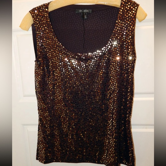 New St John sz S Brown Gold Bronze 100% Paillette Shell Tank - Picture 1 of 5